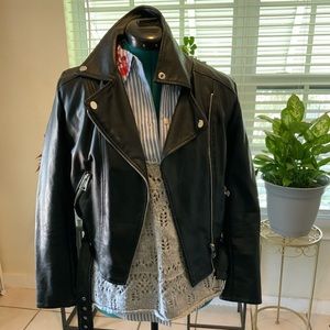 Black leather bomber